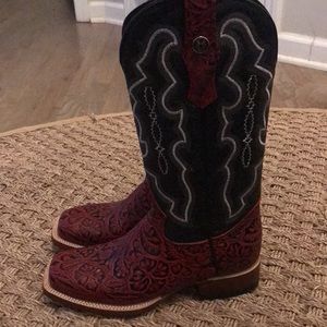 Tanner Mark Women’s Tooled Western Boots - Broad Square Toe